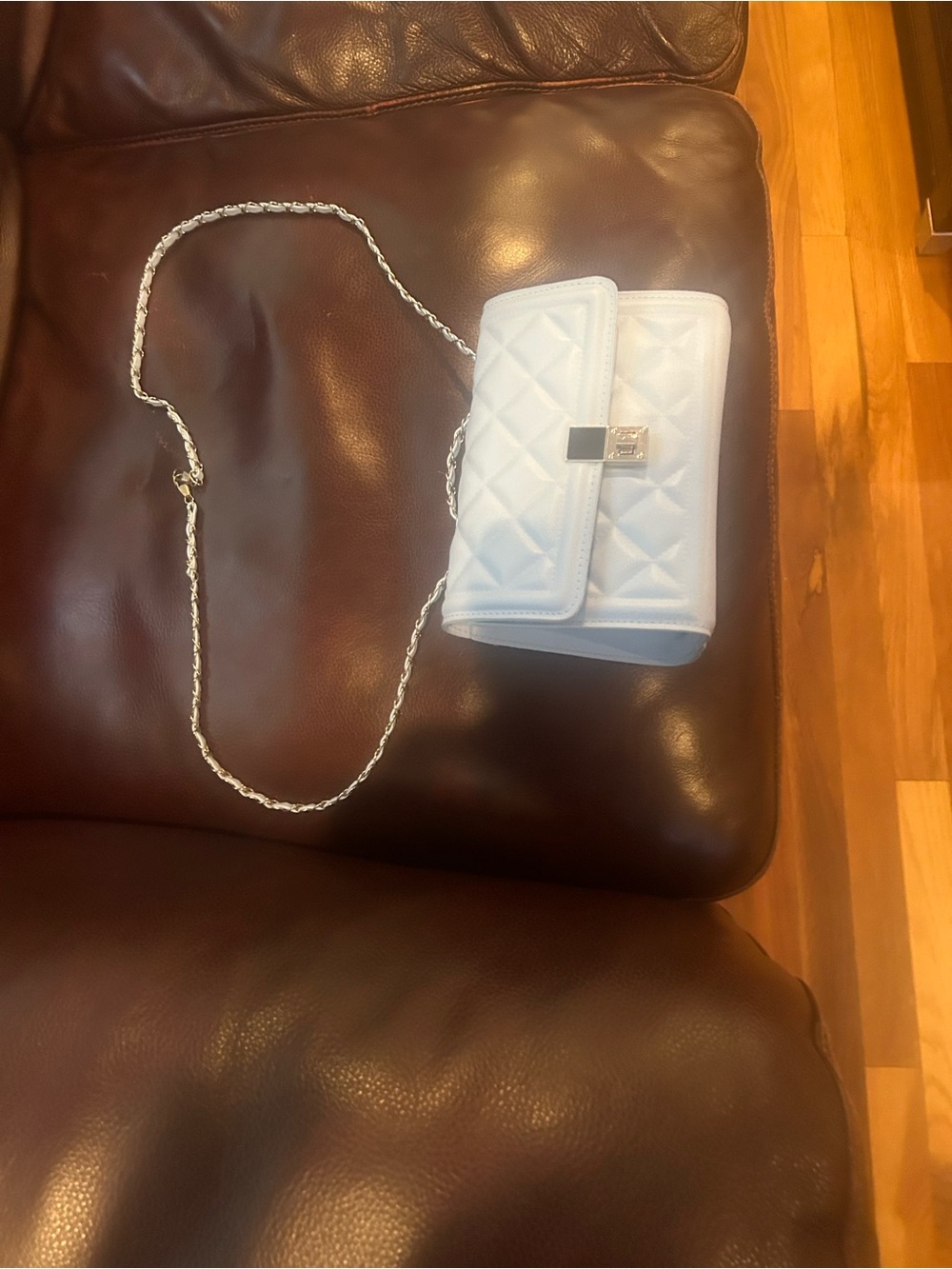 Quilted light blue Chain Strap Crossbody Bag - new - never been used